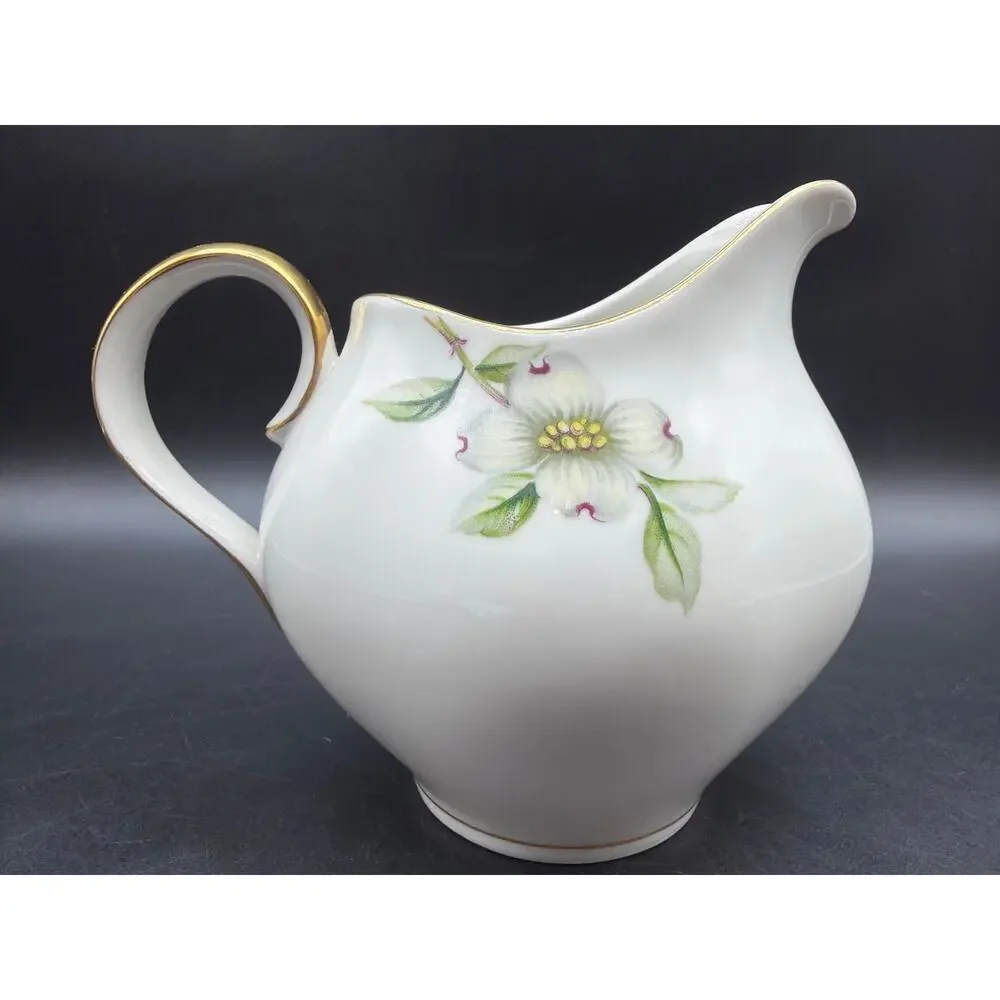 Vintage Meito Norleans Livonia Dogwood Creamer Occupied Japan Gold Trim 1940s 6”